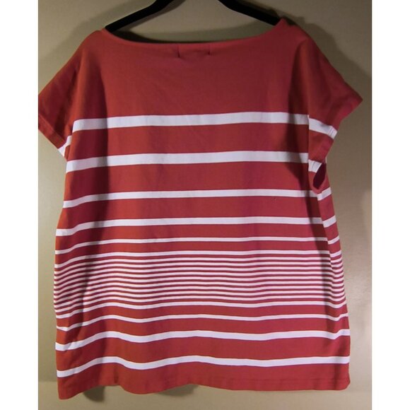 Lauren Ralph Lauren Red & White Striped Short Sleeve Top XL Green Label - Picture 2 of 4